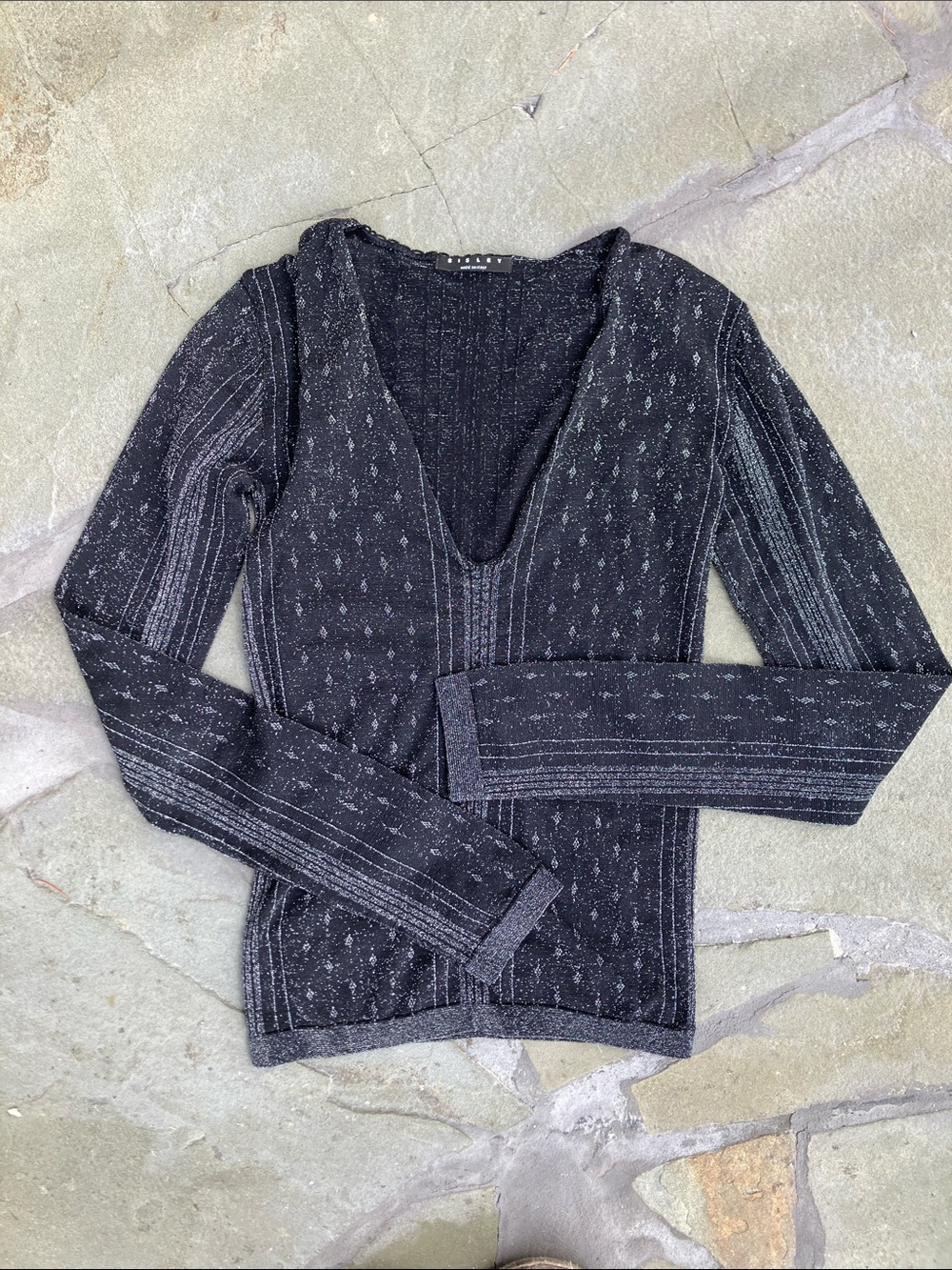 Sisley Black V-Neck Metallic